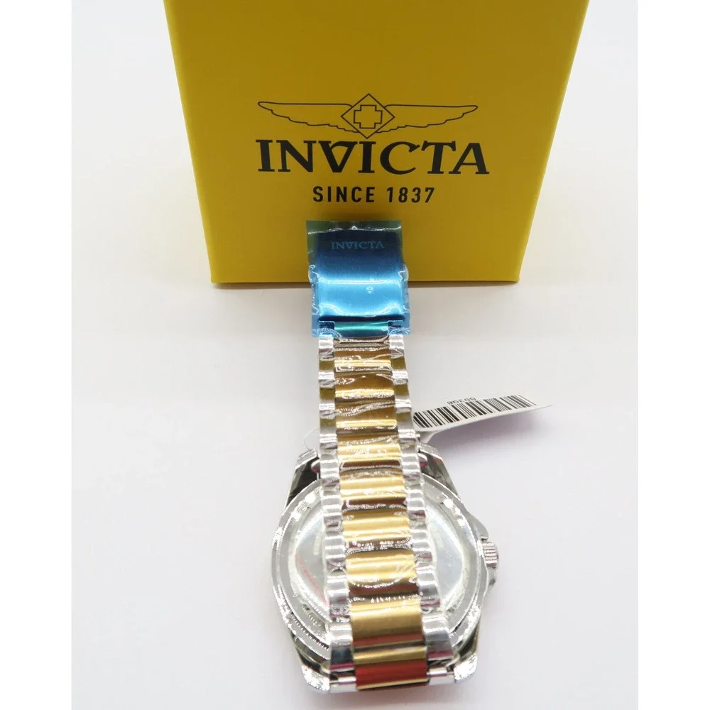 Invicta Pro Diver Vitreos Mens Watch 42mm Two Tone Gold Steel Blue Bezel 69398